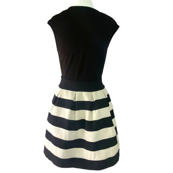 A'gaci Black and White Striped Fit and Flare Pleated  Mini skirt Dress Large - Picture 7 of 13